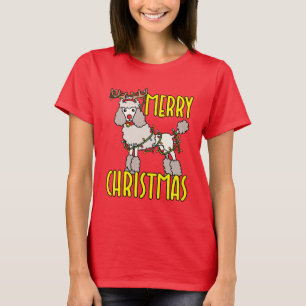 Camiseta Poodle de Natal com Reindeer Antlers