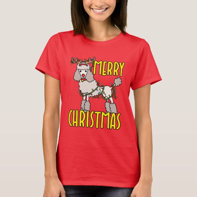 Camiseta Poodle de Natal com Reindeer Antlers (Frente)
