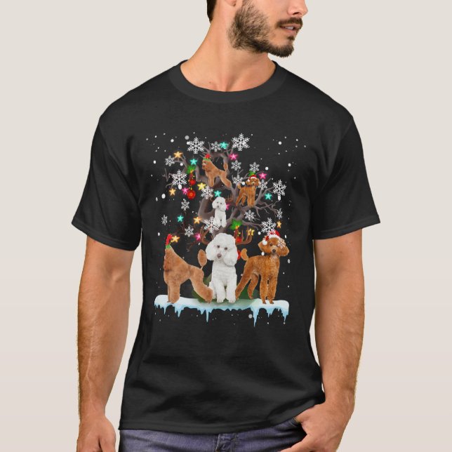 Camiseta Poodle De Natal Em Papais noeis De Árvore Cão De P (Frente)