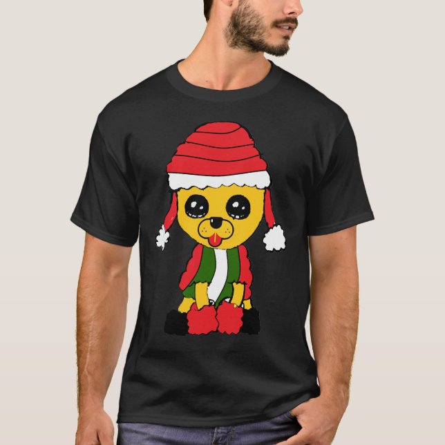 Camiseta Poodle De ouro Na Casaco De Natal (Frente)