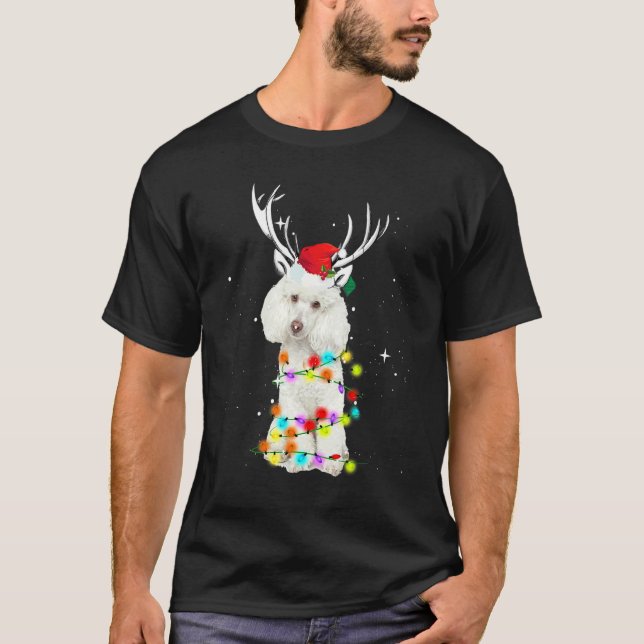 Camiseta Poodle de Renas de Natal Luzes de Natal (Frente)