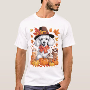 Camiseta Poodle Dia de Ação de Graças Bebe Café Folhas de O
