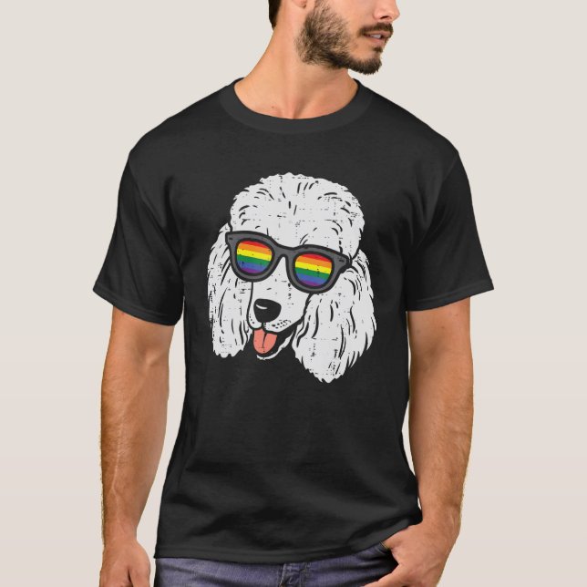 Camiseta Poodle Dog LGBTQ Arco-íris Orgulho gay Ally Dog L (Frente)