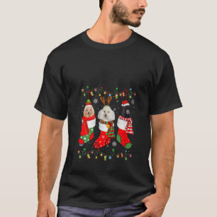 Camiseta Poodle Dog Meias de Natal Santa Hat Xmas Lights V