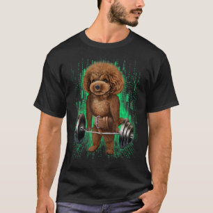 Camiseta Poodle Dog Muscle Training Com Barbell Shrug Bar