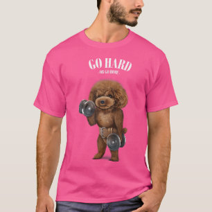 Camiseta Poodle Dog Muscle Training Com Dumbbell Em Fitnes
