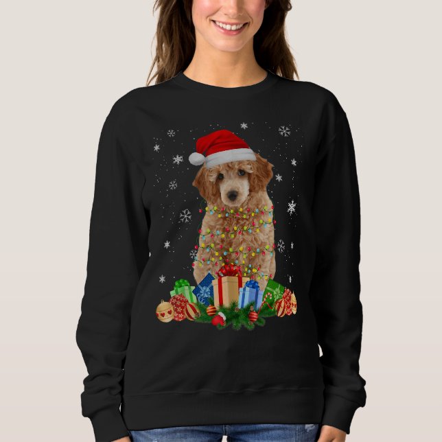 Camiseta Poodle Dog Natal Luz Engraçada Papais noeis Xmas G (Frente)