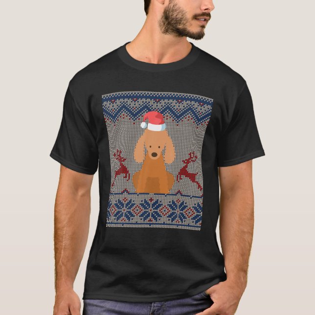 Camiseta Poodle Dog Santa Hat Ugly Christmas Sweater Gift (Frente)