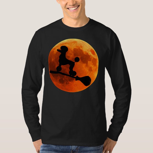 Camiseta Poodle Dog Silhouette Moon Halloween (Frente)