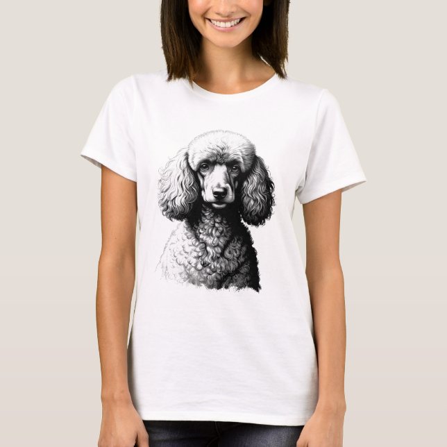 Camiseta Poodle Dog Sketch Art Women’s White Tee (Frente)