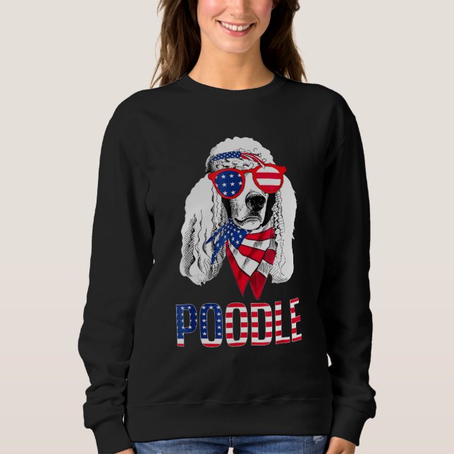 Camiseta Poodle Dog Sunglass American Flag 4 de julho (Frente)
