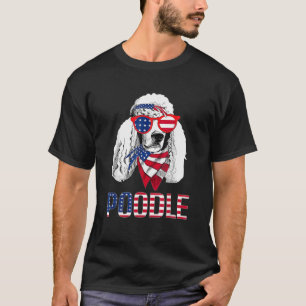 Camiseta Poodle Dog Sunglass Bandeira Americana 4 De Julho