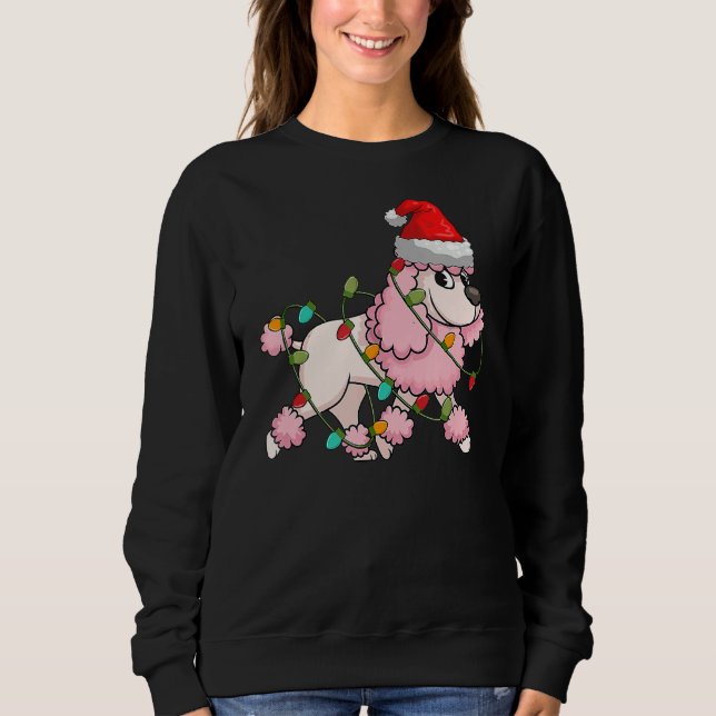 Camiseta Poodle Dog Ugly Christmas Sweater Lights (Frente)