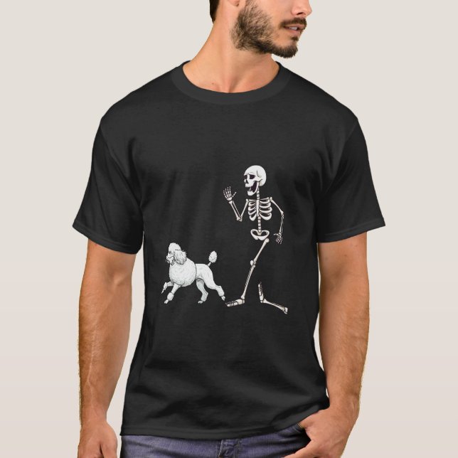 Camiseta Poodle e Esqueleto Divertidos de Halloween (Frente)