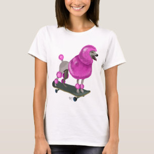 Camiseta Poodle e skate cor-de-rosa