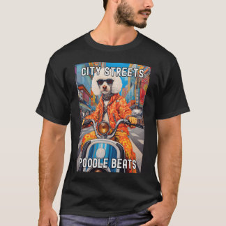 Camiseta Poodle Elegante Andando de Scooter na Cidade vinta