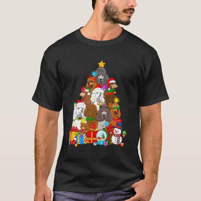 Camiseta Poodle Engraçado Árvore de Natal Luzes Dotadas Cac (Frente)
