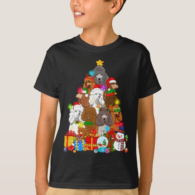 Camiseta Poodle Engraçado Árvore de Natal Luzes Dotadas Cac (Frente)