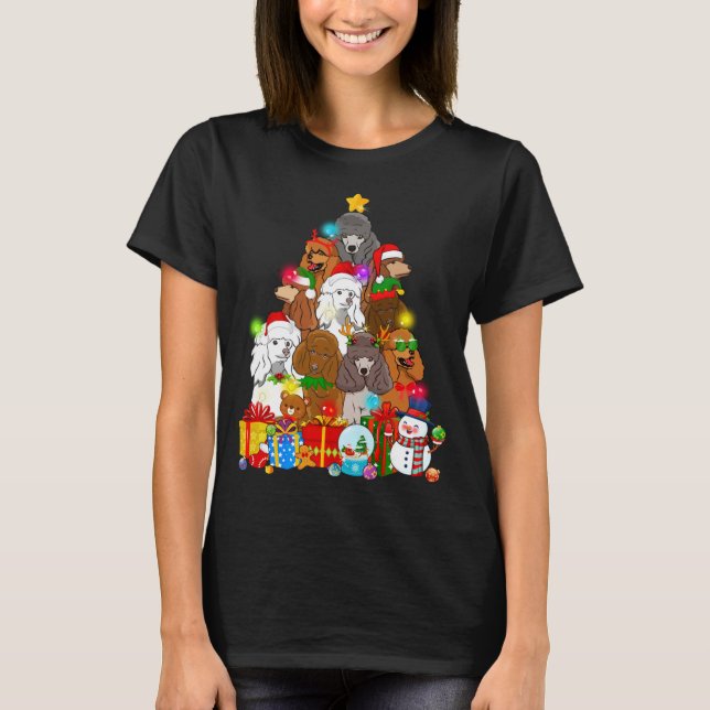 Camiseta Poodle Engraçado Árvore de Natal Luzes Dotadas Cac (Frente)