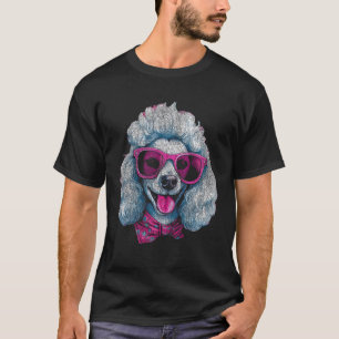 Camiseta Poodle engraçado com gravata borboleta e óculos de