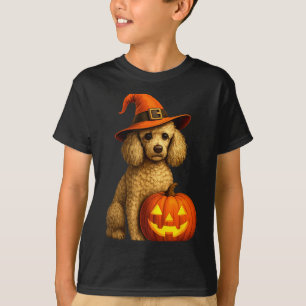 Camiseta Poodle Halloween Abóbora Bruxa Chapéu Cachorro Art