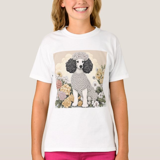 Camiseta Poodle in Whimsical Flowers (Frente)