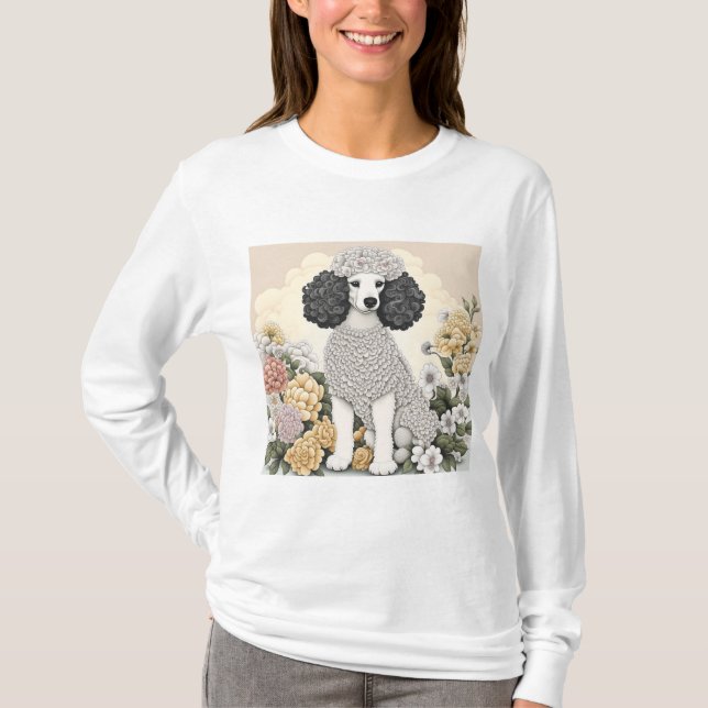 Camiseta Poodle in Whimsical Flowers (Frente)