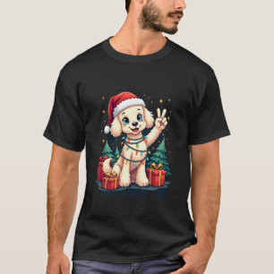 Camiseta Poodle Mão da Paz Engraçado Luzes de Natal Mulhere