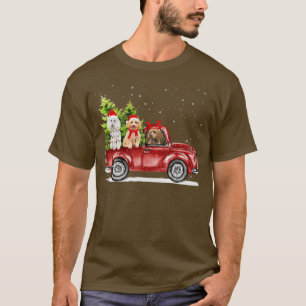 Camiseta Poodle Papai Noel Rena Veículo Vermelho Neve Árvor