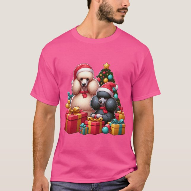 Camiseta Poodle Presente Amigos Chapéus Festivos e Presente (Frente)