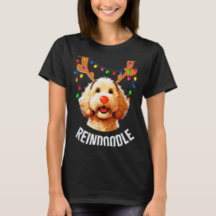 Camiseta Poodle Reno de Natal Dourado Doodle Cachorro Reind