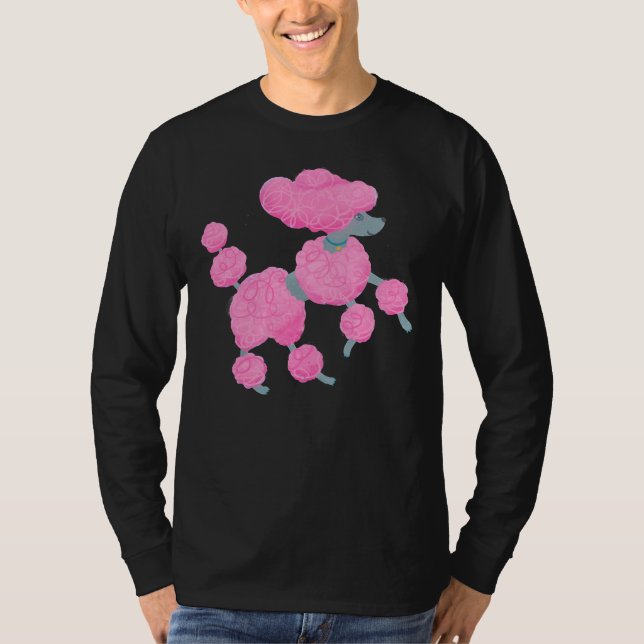Camiseta Poodle rosa dançante em branco (Frente)