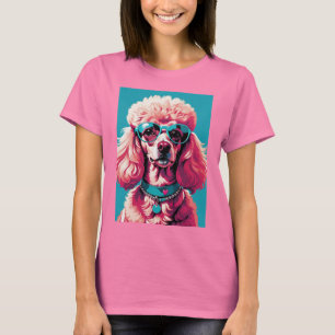 Camiseta Poodle Rosa Glamouroso Óculos de Sol Azul Turquesa