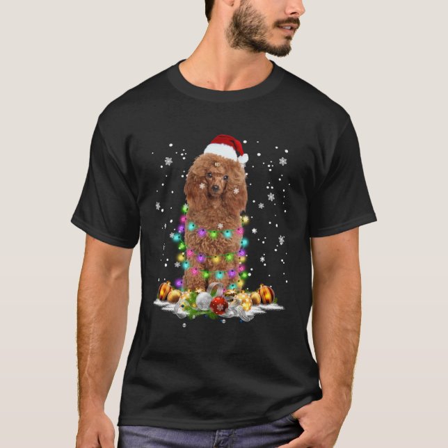 Camiseta Poodle Santa Christmas Tree Lights Xmas s (Frente)