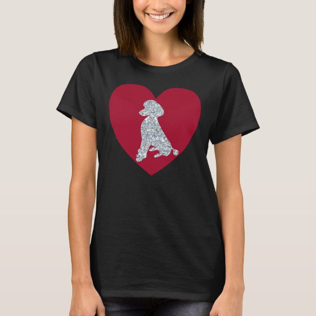 Camiseta Poodle Sitting Diamond Red Heart (Frente)