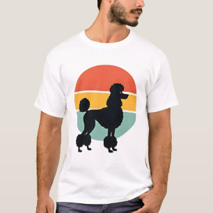 Camiseta Poodle Vintage Pôr do Sol Círculo Silhueta do Cão 