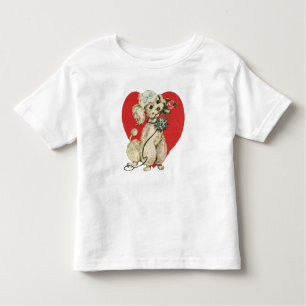 Camiseta Poodle Vitoriano Cuta Com Rosa E Coração Vermelho