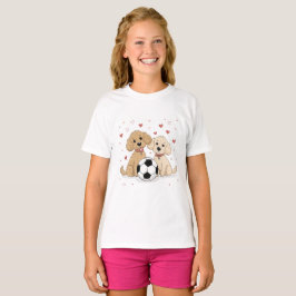 Camiseta Poodles dogs with soccer ball for Valentine's Day