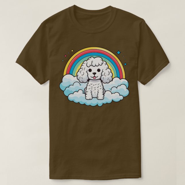 Camiseta Poodô Branco Cujo Arco-Íris Nuvem Cachorro Cachorr (Frente do Design)