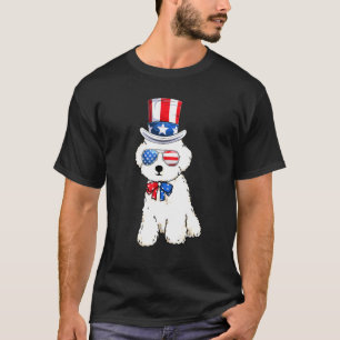Camiseta Poodô Patriótico Cachorro Americano Bandeiras Mulh