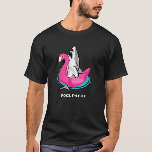 Camiseta Pool Swimming Party Unicorn Float  Shark (Frente)