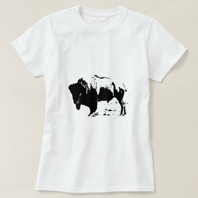Camiseta Pop Art Black & White Buffalo Silhout (Frente do Design)