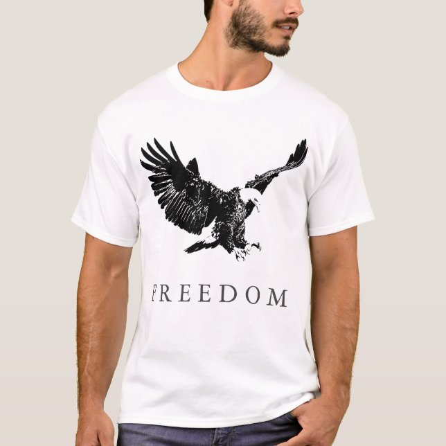 Camiseta Pop Art Black White Freedom Eagand Landing (Frente)