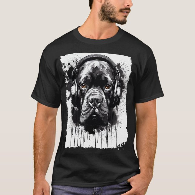 Camiseta Pop Art Boxer Grafite Estilo de Cachorro Fone de O (Frente)
