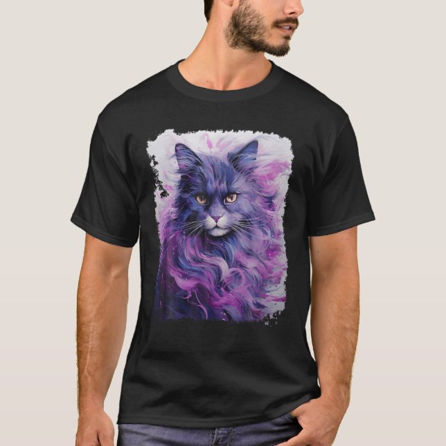 Camiseta Pop Art Cat Purple (Frente)