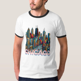 Camiseta Pop-art Comic Book Art Chicago Illinois Skyline