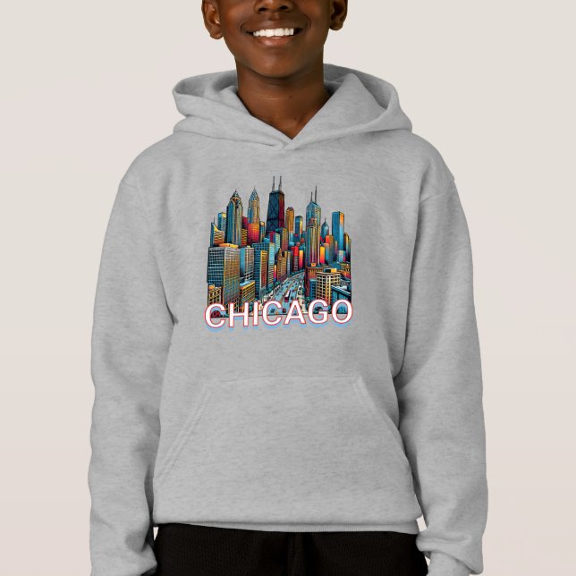 Camiseta Pop-art Comic Book Art Chicago Illinois Skyline (Frente)
