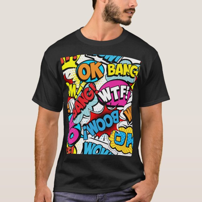 Camiseta Pop Art Comic: Padrão Retro Invisível (Frente)