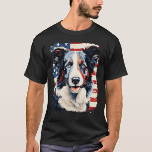 Camiseta Pop Art Dog 4 de julho Border Collie