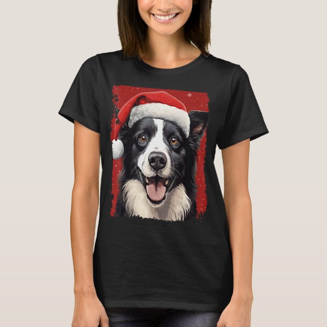 Camiseta Pop Art Dog Christmas Border Collie (Frente)